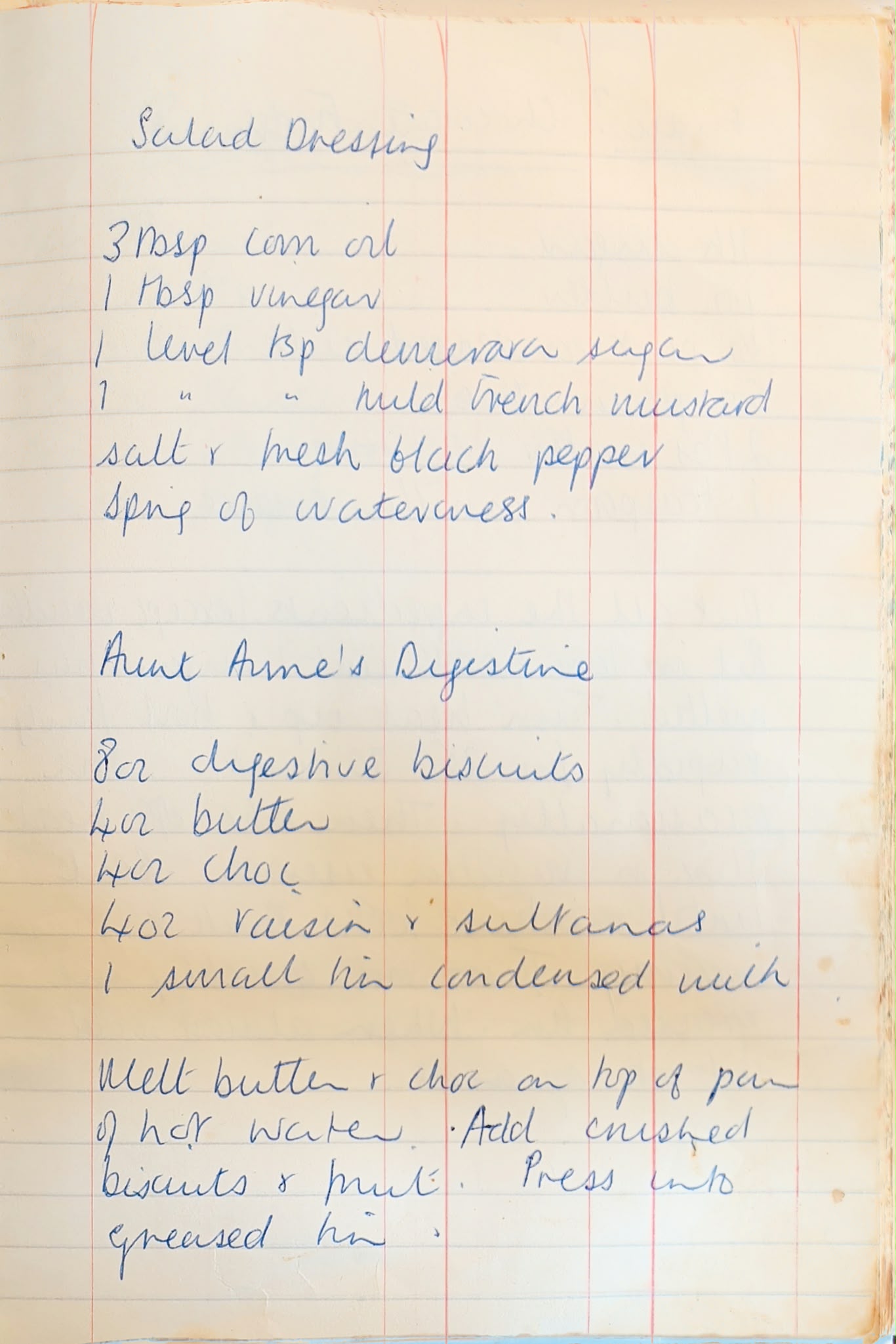 Original handwritten recipe for Salad Dressing